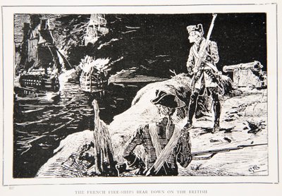 Die französischen Brandschiffe greifen die Briten an, eine Illustration aus 